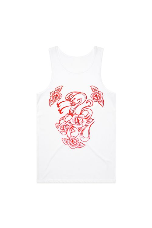 Red Snake Men's White Tank by Rose Tattoo
