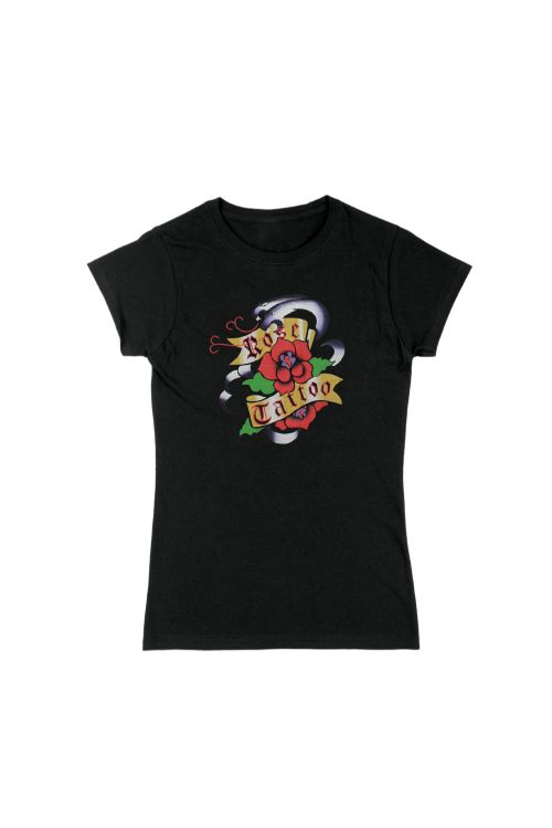 Purple Snakes/Roses Ladies Black Tee (No back print) by Rose Tattoo