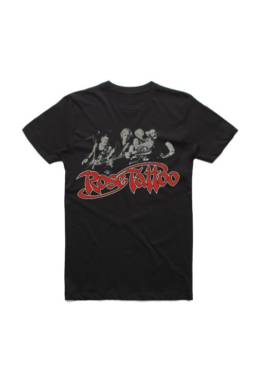 Rock N Roll Outlaw 40th Anniversary Band Photo Black Tshirt by Rose Tattoo