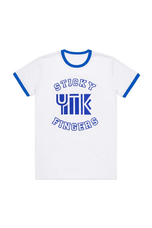 White/Royal Ringer – College Logo by Sticky Fingers