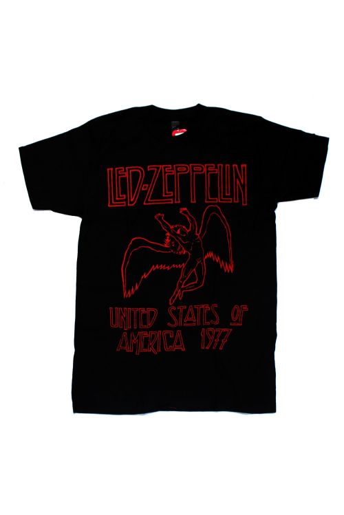 USA 77 Red Letters Black Tshirt by Led Zeppelin